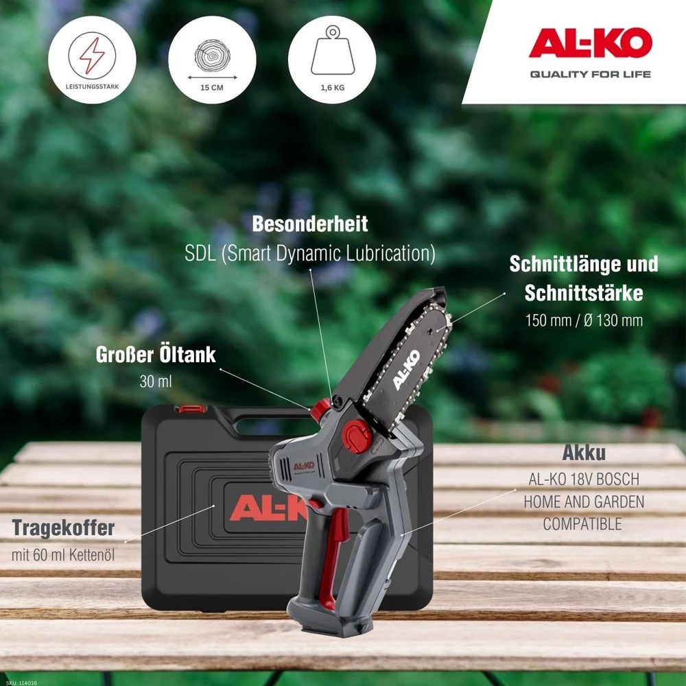 AL-KO CSM 1815 18V Bosch Home & Garden Compatible 18V Cordless Pruning Chainsaw (Tool Only) (Bundle Builder) 8 AL-KO CSM 1815 18V Bosch Home & Garden Compatible 18V Cordless Pruning Chainsaw (Tool Only) (Bundle Builder) - Image 8