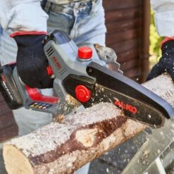 AL-KO CSM 1815 18V Bosch Home & Garden Compatible Cordless Pruning Chainsaw (with 2.5Ah Battery & Charger) (Bundle Builder) -Greenworks Sale Shop al ko csm 1815 mini chainsaw lifetyle 3 1 1