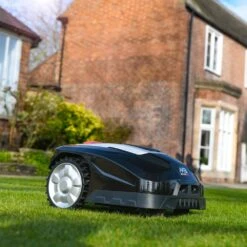 Cobra Mowbot 1200 Robotic Lawn Mower - Black -Greenworks Sale Shop cobra mowbot black lifestyle 1