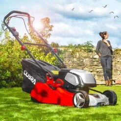 Cobra RM43SP80V 80V Self-Propelled Rear Roller Cordless Lawn Mower (with 2 X 40V 5Ah Batteries & 2 X Fast Chargers) -Greenworks Sale Shop cobra rm43sp80v lawnmower lifestyle 1 1