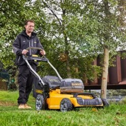 DeWalt DCMW564P2-GB 18V XR Push Cordless Lawn Mower (with 2 X 5Ah Batteries & Charger) -Greenworks Sale Shop dewalt dcm564 lawnmower lifestyle 1 1