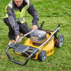 DeWalt DCMW564P2-GB 18V XR Push Cordless Lawn Mower (with 2 X 5Ah Batteries & Charger) -Greenworks Sale Shop dewalt dcmw564p2 gb lawnmower battery folded 2
