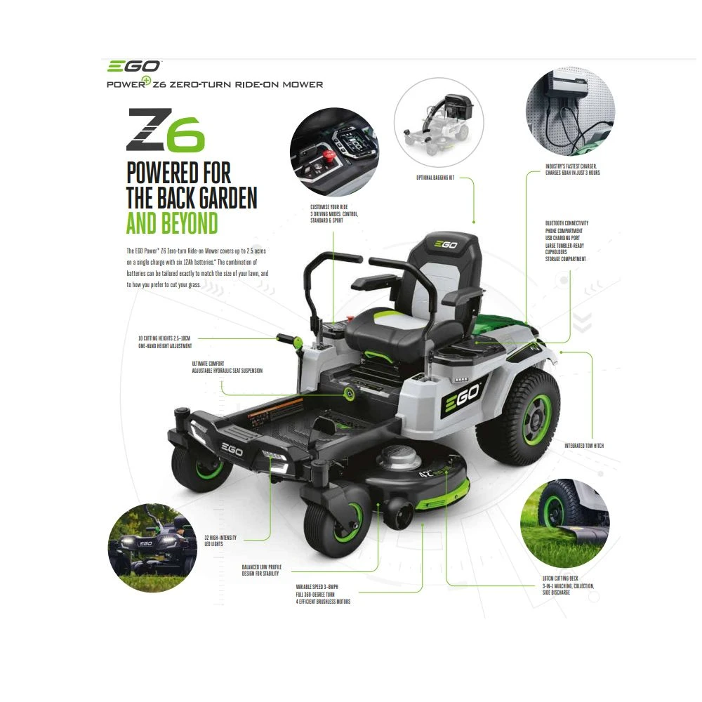 EGO Power+ Z6 ZT4201E-L 107cm 56V Battery-Powered Zero-Turn Ride-On Mower 9 EGO Power+ Z6 ZT4201E-L 107cm 56V Battery-Powered Zero-Turn Ride-On Mower - Image 9