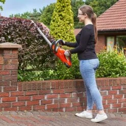 Flymo EasiCut 450 18V Cordless Hedge Trimmer (with 2.0Ah Battery & Charger) -Greenworks Sale Shop flymo easicut 450 hedge trimmer in use