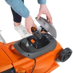 Flymo EasiStore 340R Li 36V Push Cordless Lawn Mower With Rear Roller (with 2 X 2.0Ah 18V Batteries & Chargers) -Greenworks Sale Shop flymo easistore 340r cordless lawnmower battery compartment 2