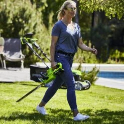 GreenWorks G24HT56 24V Cordless Hedge Trimmer (Bare Tool) -Greenworks Sale Shop greenworks g24ht56 hedge trimmer lifestyle2