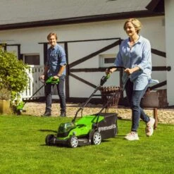 GreenWorks G24X2LM36 3-in-1 36cm 48V Push Cordless Lawn Mower (Bare Tool) -Greenworks Sale Shop greenworks g24x2lm36 lawnmower lifestyle 1 1