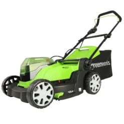 GreenWorks G24X2LM41K2X 3-in-1 41cm 48V Push Cordless Lawn Mower (with 2 X 2Ah 24V Batteries & Twin Charger) (Bundle Builder) -Greenworks Sale Shop greenworks g24x2lm41k2x lawn mower angle 2 4