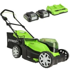 GreenWorks G24X2LM41K2X 3-in-1 41cm 48V Push Cordless Lawn Mower (with 2 X 2Ah 24V Batteries & Twin Charger) (Bundle Builder)