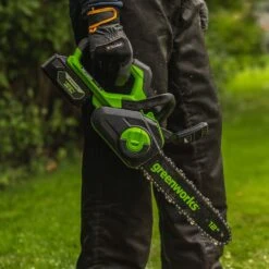 GreenWorks GD24CS30K4 DigiPro 24V Cordless Chainsaw (with 4Ah Battery & Charger) -Greenworks Sale Shop greenworks gd24cs30 lifestyle close 1
