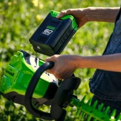 GreenWorks Pro GD60HT 60V Cordless Hedge Trimmer (Bare Tool) (Bundle Builder) -Greenworks Sale Shop greenworks gd60ht hedge trimmer lifestyle 2 1