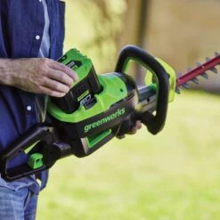 GreenWorks Pro GD60HT66K2 60V Cordless Hedge Trimmer (with 2Ah Battery & 2A Charger) (Bundle Builder) -Greenworks Sale Shop greenworks gd60ht66 hedge trimmer lifestyle 4 2