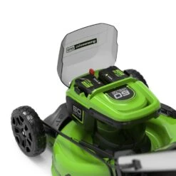 GreenWorks Pro GD60LM46SPK4 4-in-1 60V Variable Speed Cordless Lawn Mower (with 4Ah Battery & Charger) -Greenworks Sale Shop greenworks gd60lm46sp feature battery compartment 1 1