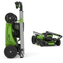 GreenWorks Pro GD60LM46SPK4 4-in-1 60V Variable Speed Cordless Lawn Mower (with 4Ah Battery & Charger) -Greenworks Sale Shop greenworks gd60lm46sp feature upright 1 1