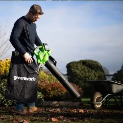 GreenWorks GD24X2BVK4X DigiPro 48V (2 X 24V) Cordless Blower / Vacuum (with 2 X 4Ah Batteries & 2A Twin Charger) -Greenworks Sale Shop greenworks gwgd24x2bv blower vac lifestyle 4