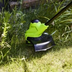 GreenWorks G24LT25K2 25cm 24V Cordless Grass Trimmer (with 2Ah Battery & 0.5A Economy Charger) -Greenworks Sale Shop gwg24lt25 head 1