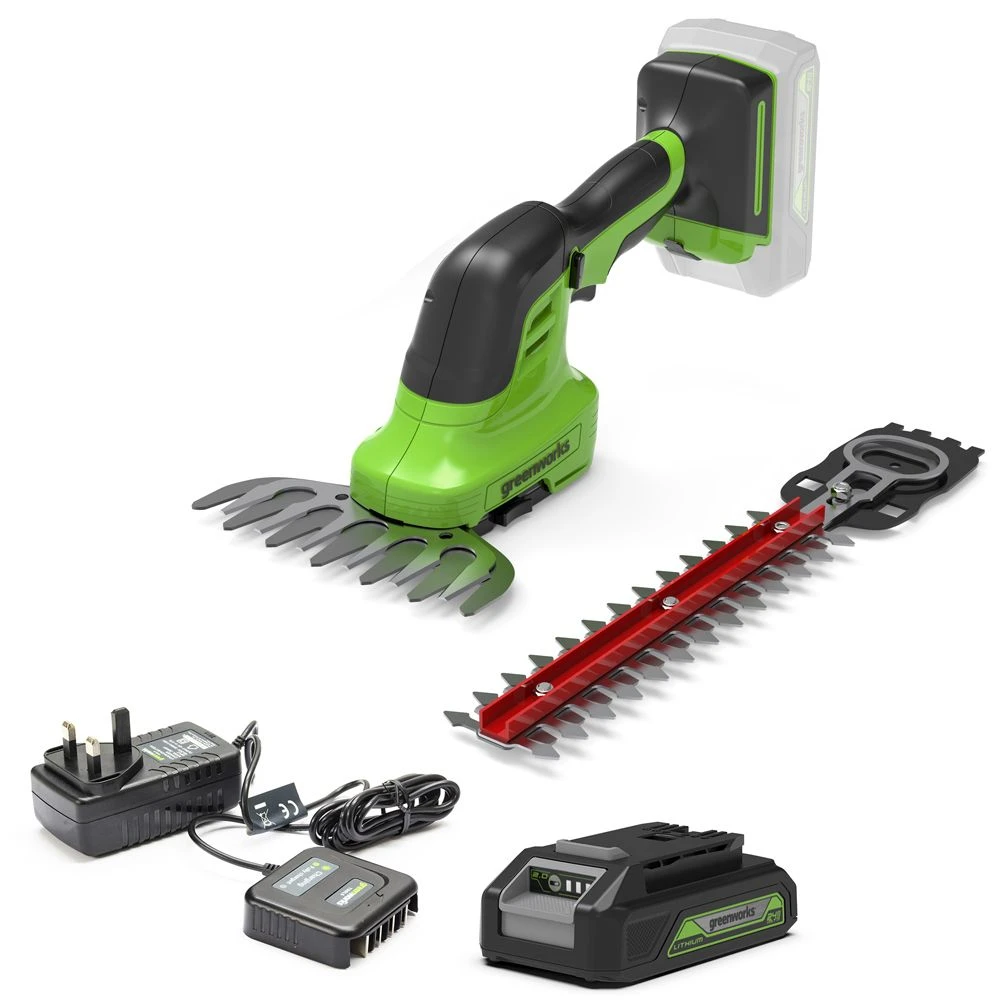 GreenWorks G24SHT 2-in-1 24V Cordless Grass Shrub Shear (with 2.0Ah Battery & 0.5Ah Micro Charger) 1 GreenWorks G24SHT 2-in-1 24V Cordless Grass Shrub Shear (with 2.0Ah Battery & 0.5Ah Micro Charger)