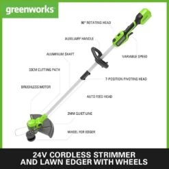 GreenWorks GD24LT33K4 33cm 24V Cordless Grass Trimmer / Lawn Edger (with 4Ah Battery & 2A Charger) -Greenworks Sale Shop gwgd24lt33 features product