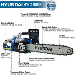Hyundai HYC1600E 33cm 1600W Electric Chainsaw -Greenworks Sale Shop hyundai hyc1600e chainsaw features
