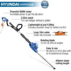 Hyundai HYPHT550E Long Reach Electric Hedge Trimmer -Greenworks Sale Shop hyundai hypht550e hedge trimmer features