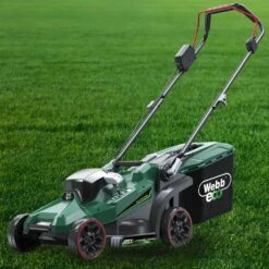 Webb Eco WEV20LM33B4 20V Push Cordless Lawn Mower (with 4Ah Battery & Charger) -Greenworks Sale Shop webb eco wev20lm33b4 lawnmower lifestyle